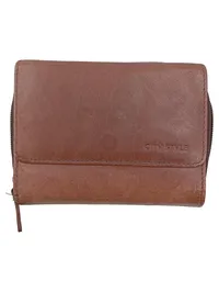 CITY STYLE Leder Geldbörse Damen Braun Klassisch mit Reißverschluss 1