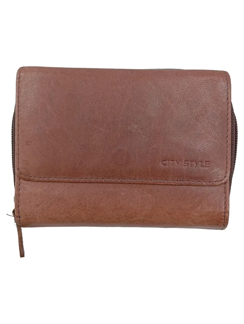 CITY STYLE Leder Geldbörse Damen Braun Klassisch mit Reißverschluss 1