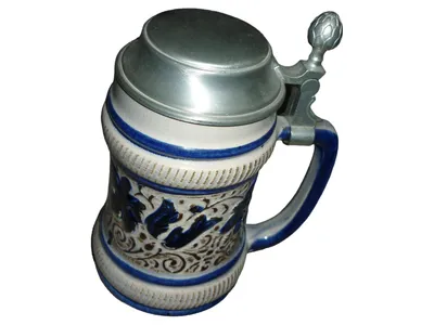 BMF Bierkrug Keramik Zinndeckel Traditionell Mehrfarbig Blumen 500ml