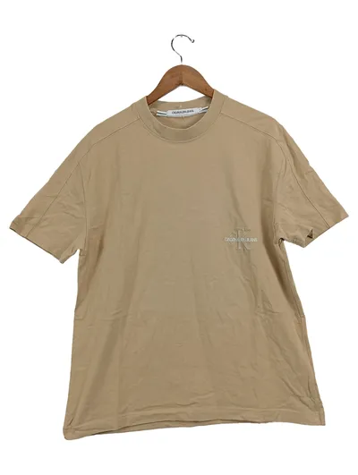 Calvin Klein Herren T-Shirt Beige S Logo Print Baumwolle Casual