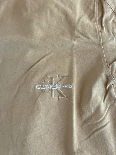 Calvin Klein Herren T-Shirt Beige S Logo Print Baumwolle Casual