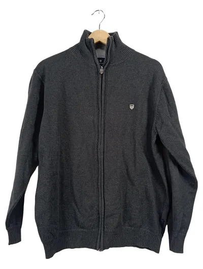 BASEFIELD Herren Strickjacke Gr. XL/54 Grau Baumwolle Reißverschluss