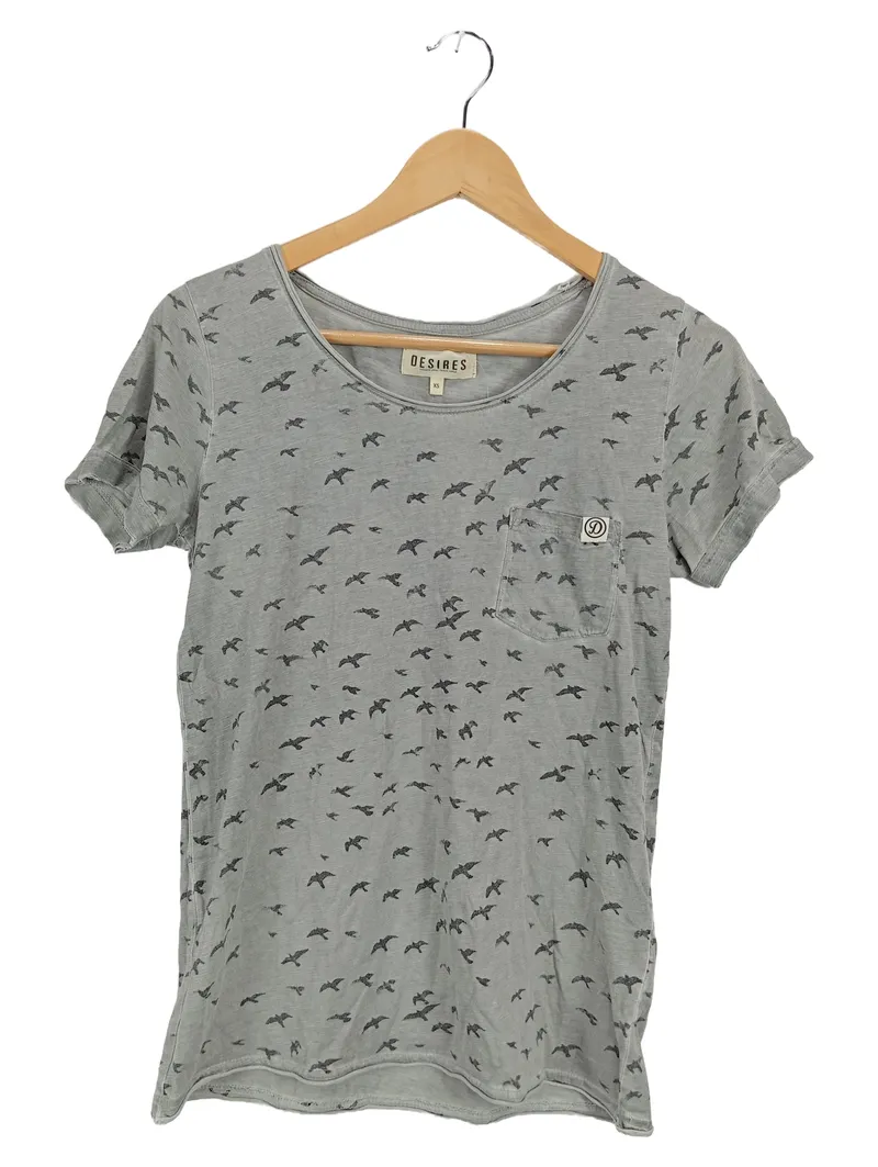 Desires Damen T-Shirt Grau XS Tiermotive Casual Baumwolle 1
