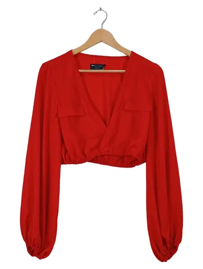 ASOS Design Damen Crop Top Rot Langarm V-Ausschnitt Gr. 40/L