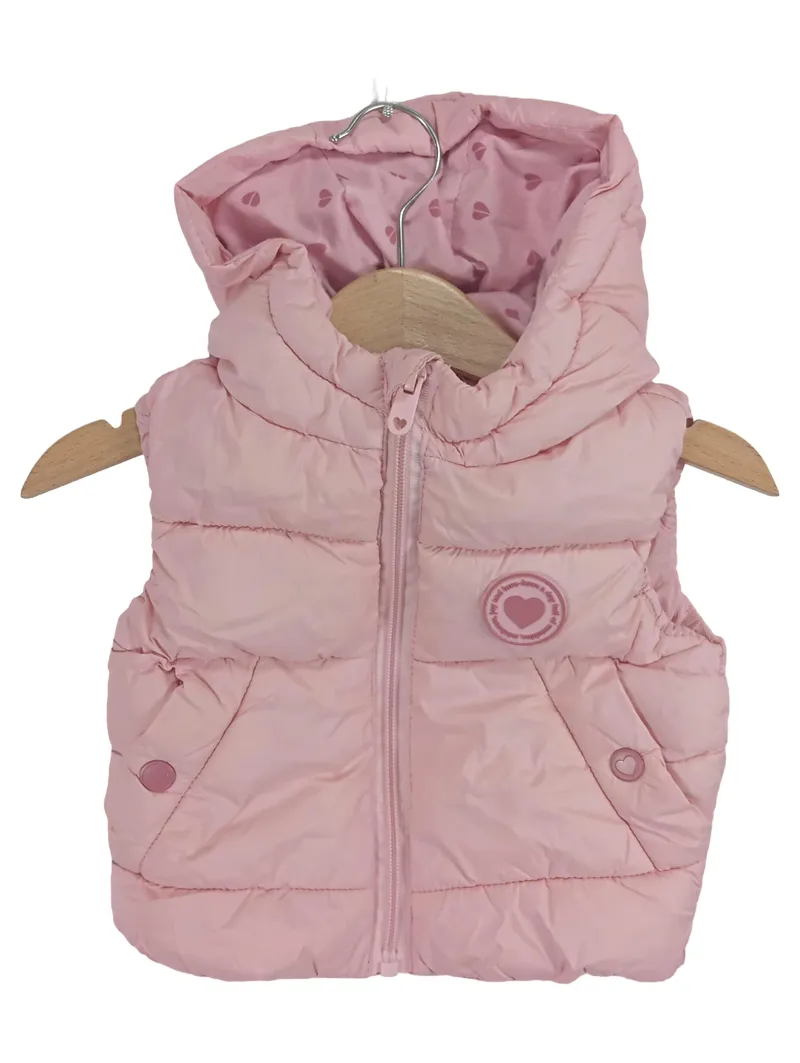 Dopodopo Baby Steppweste Mädchen Gr. 74 Rosa Kapuze Herz 1