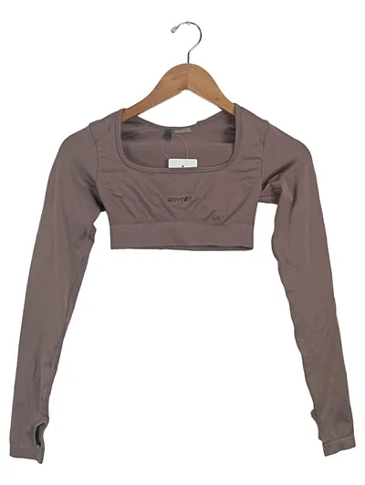 Bo+Tee Damen Langarmshirt Sportlich Braun Gr. 36/S Cropped mit Logo