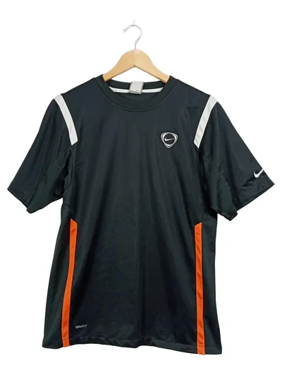 Nike Herren Sport Shirt L/40 Schwarz Polyester Kurzarm Logo
