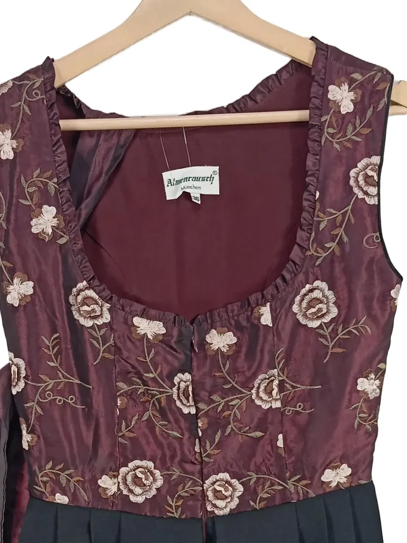 Almenrausch Dirndl Trachtenkleid Damen Gr. 36 Bordeaux Grün Stickerei 4