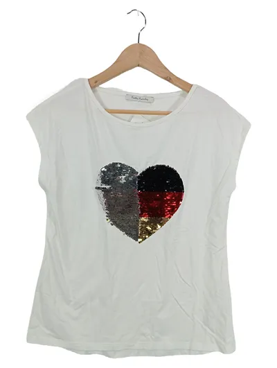 Betty Barclay Damen T-Shirt Gr. 36 Weiß Pailletten Herz Deutschland