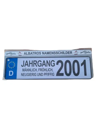 Albatros Blechschild Namensschild Jahrgang 2001 männlich Retro Mehrfarbig