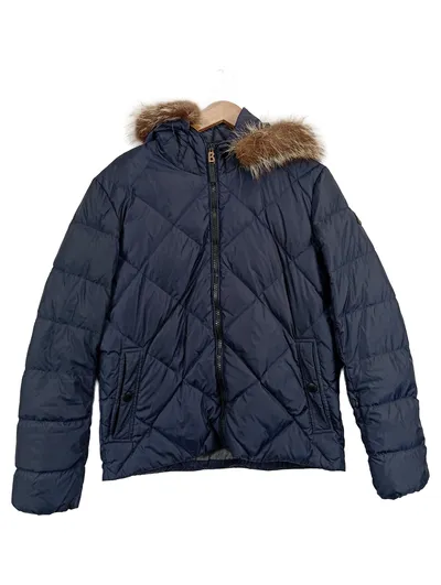 BOGNER Damen Steppjacke Daunenjacke Kapuze Fellbesatz Blau Gr. 38/M Outdoor