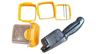 Genius Manueller Multizerkleinerer Gemüseschneider mit Behälter Orange Schwarz