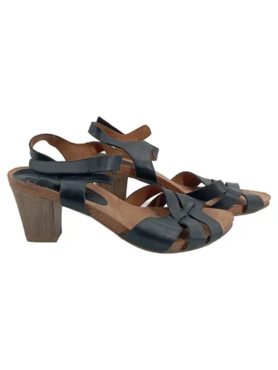 Caprice Damen Sandaletten Schwarz Leder Gr. 38 Blockabsatz 7cm