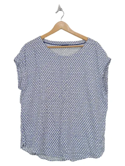 Street One Damen T-Shirt Gr. 42 XL Blau Geometrisch Kurzarm Viskose Casual