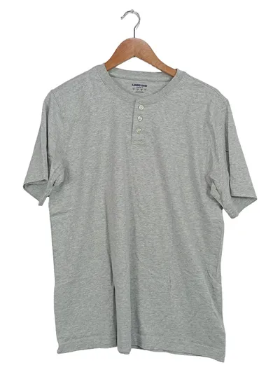 LANDS' END Herren Freizeithemd Grau Gr. M (48) Baumwolle Henley