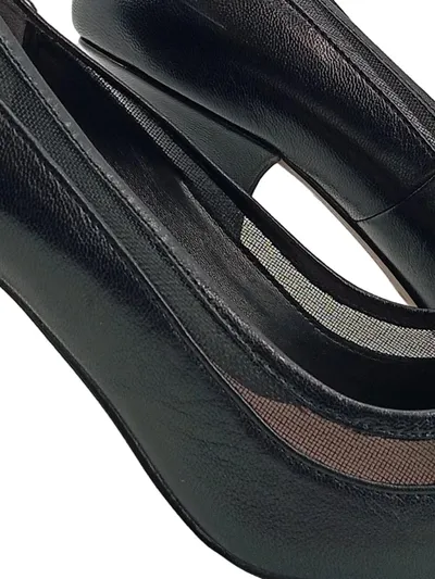 Reiss Elegante Schwarze Damen Pumps Gr. 38 Leder mit Mesh-Einsätzen High Heels