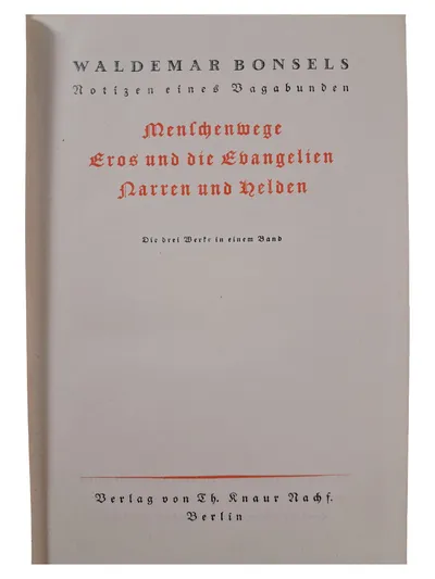 Waldemar Bonsels: Menschenwege, Eros, Narren & Helden - Essays Deutsch