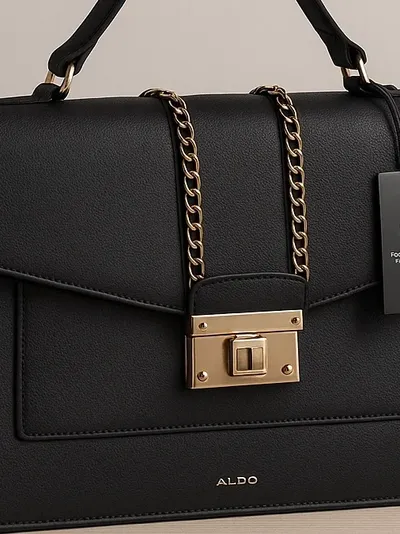 ALDO Damen Aktentasche Schwarz Elegant Business mit Goldkette