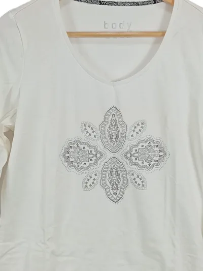 BODY ESSENTIALS BY TCHIBO Damen Langarmshirt Gr. 40/L Weiß Mandala