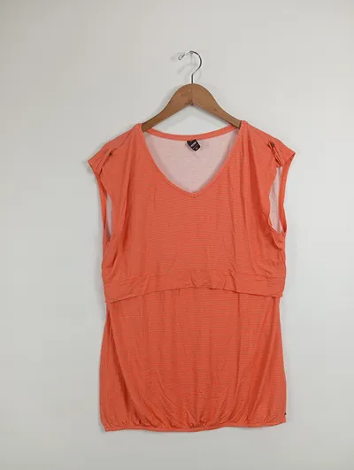 LOVE2WAIT Umstandsshirt Damen Gr. 38/M Orange Gestreift Kurzarm Viskose