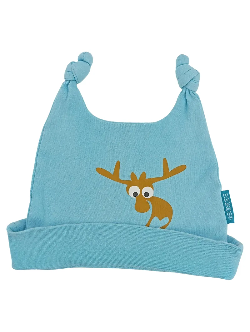 Eggkids Baby Mütze Elch Motiv Blau Baumwolle Kindermütze Knoten 1