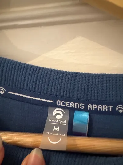 OCEANS APART Damen Cropped Langarmshirt Blau Gr. M Rippstrick Sportlich