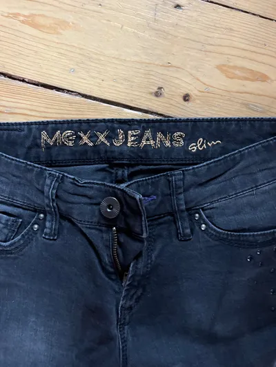 MEXX Damen Jeans Hose Slim Fit Grau Gr. 38 Casual Strass