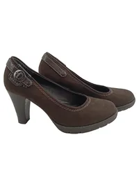 Tamaris Damen Pumps Braun Gr. 36 Wildleder Blockabsatz 8cm 1
