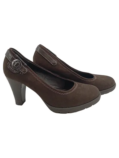 Tamaris Damen Pumps Braun Gr. 36 Wildleder Blockabsatz 8cm