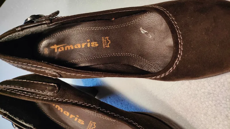 Tamaris Damen Pumps Braun Gr. 36 Wildleder Blockabsatz 8cm 2