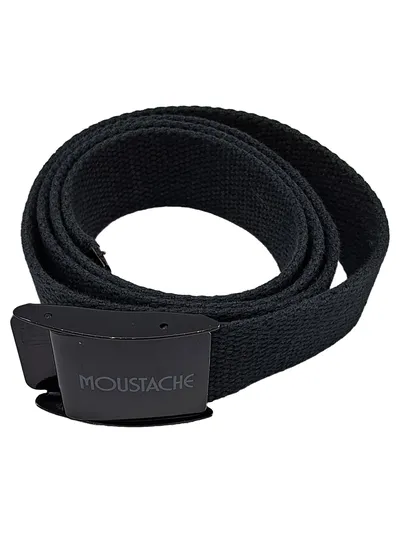 Moustache Stoffgürtel Herren L Schwarz Canvas 99cm Schnalle Logo Alltag