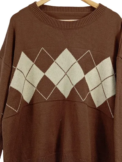 DAZY Damen Pullover Argyle Rautenmuster Braun Beige Gr. XL Strick