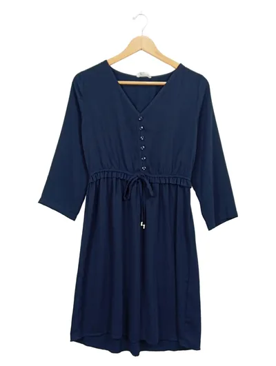 ABOUT YOU Damen Blusenkleid Gr. 36 Blau V-Ausschnitt Bindegürtel