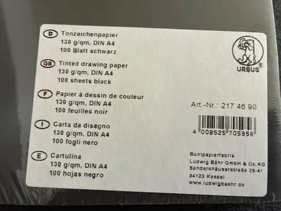 URSUS Tonzeichenpapier DIN A4 100 Blatt 130g/qm Schwarz NEU OVP