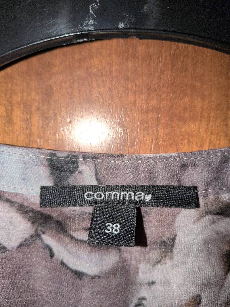 Comma Damen Bluse Gr. 38/M Grau Blumenmuster Ärmellos Chiffon 7