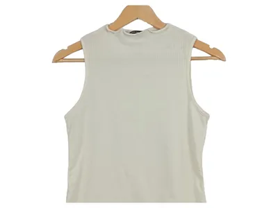Vero Moda Damen Rippstrick Top ärmellos Rüschen Basic Beige Gr. XS