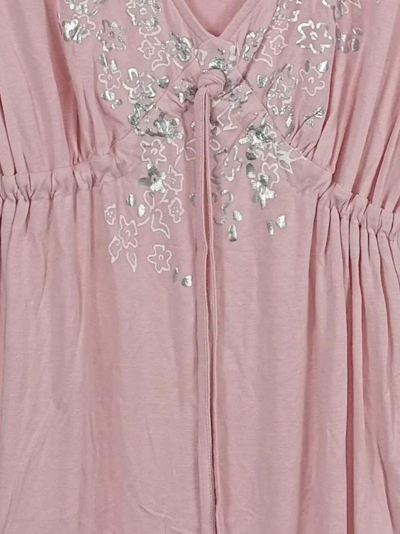 Early 20 Damen Freizeitkleid Gr. 44 Rosa Blumenstickerei Kordelzug 3
