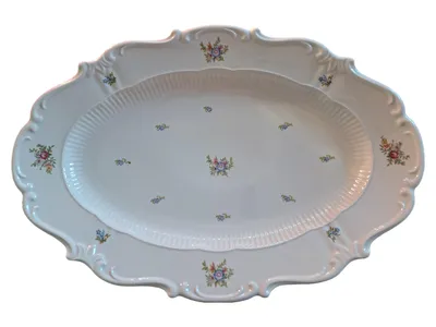 Reichenbach VEB Servierplatte oval Porzellan Blumenmuster 31x22 cm Weiß