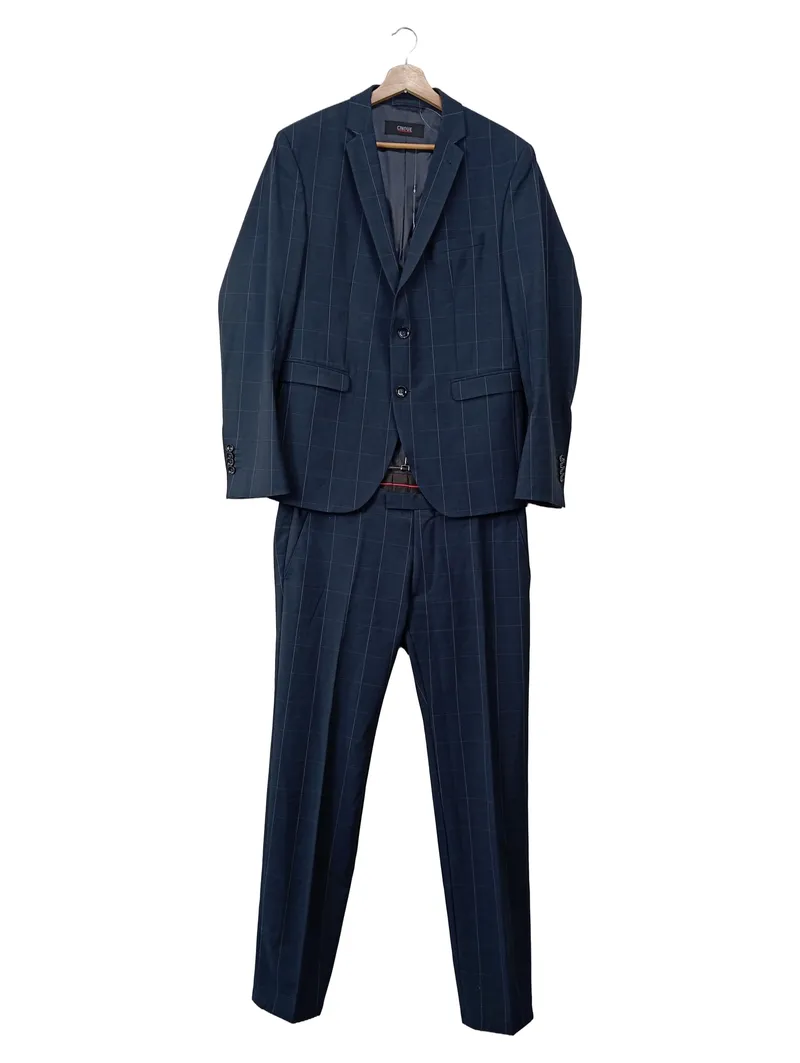 Cinque Herren Anzug Gr. 50 Blau Kariert Wolle Business Elegant 1