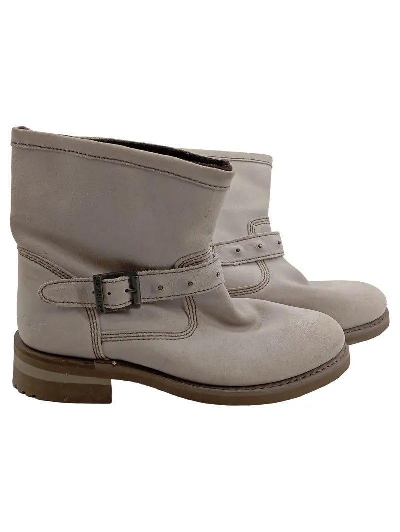 CAT Damen Stiefel Ankle Boots Beige Leder Gr. 40 Schnalle Casual 1