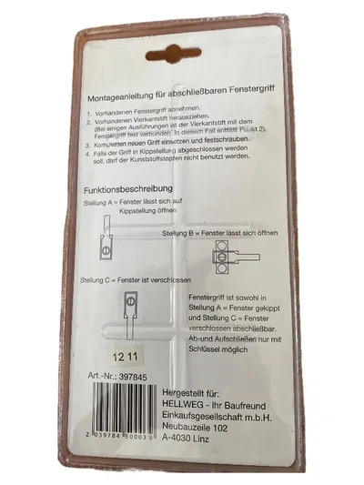 HELLWEG Fensterschloss abschließbar Fenstergriff Weiß