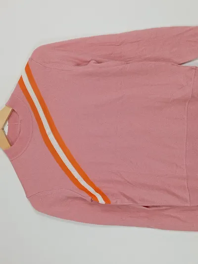 Calvin Klein Damen Pullover Rosa Retro Streifen Orange Weiß Gr. XS