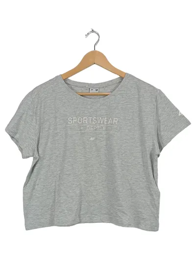 4F Damen T-Shirt Sportswear Dept Gr. M Grau Meliert Cropped