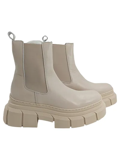 AUST Damen Chelsea Boots Stiefelette Beige Leder Plateau Gr. 40