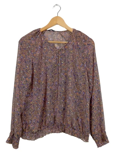 EDC Bluse Damen Langarm Blumenmuster Rüschen Mehrfarbig Gr. 38/M