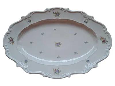 Reichenbach VEB Servierplatte Porzellan Blumendekor Vintage 44x30 cm Weiß