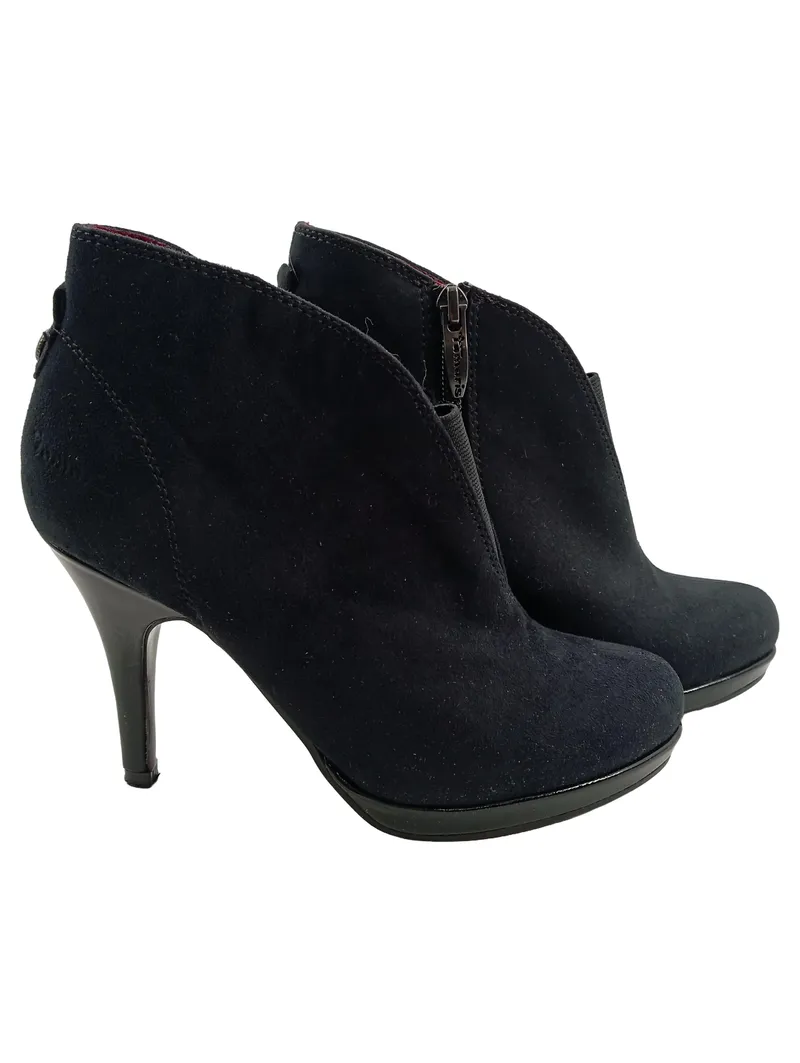Tamaris Damen Stiefeletten Ankle Boots Schwarz Wildleder Gr. 36 High Heel 1