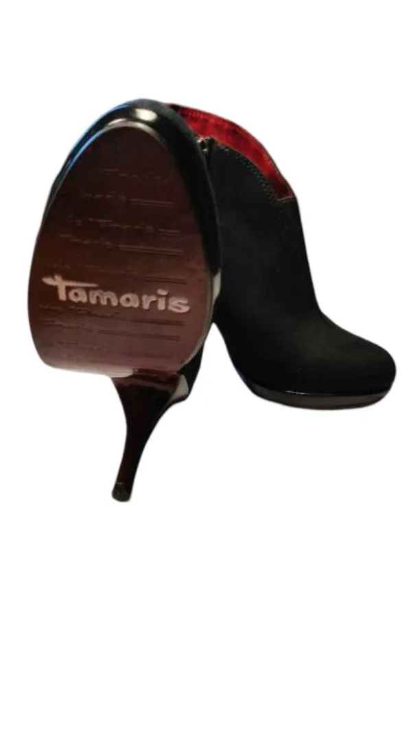 Tamaris Damen Stiefeletten Ankle Boots Schwarz Wildleder Gr. 36 High Heel 3