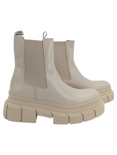 KALTUR Damen Chelsea Boots Stiefelette Beige Leder Gr. 40