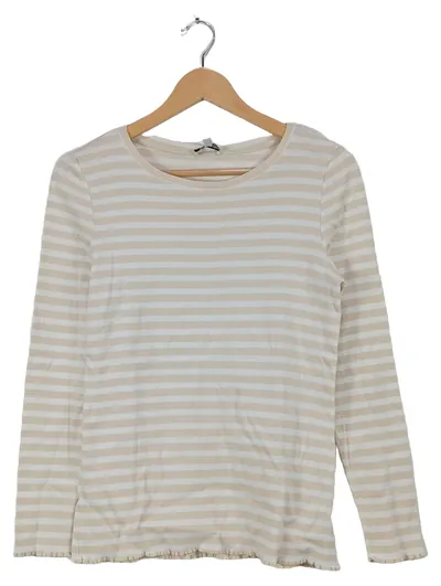 Street One Damen Langarmshirt Gr. 38 Beige Weiß Gestreift Baumwolle